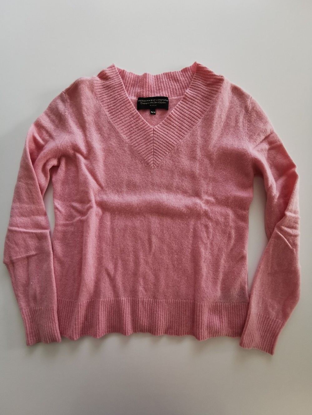 100% Cashmere Hudson's Bay Company Light Pink V-Neck Top Sweater